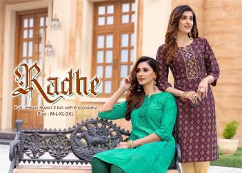 Radhe By Trendy Fancy Rayon Embroidered Kurti Collection